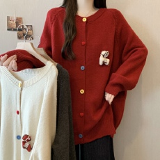 批发大码胖mm冬季新款彩扣小马毛衣外套新款圆领<b class='q'>针织</b>上衣<b class='q'>开衫</b>