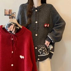 批发大码胖mm秋<b class='q'>冬</b>季新款甜美减龄慵懒风设计感宽松针织开衫毛衣