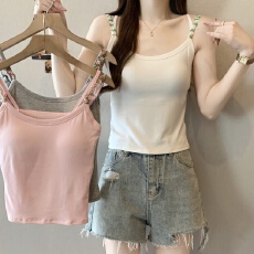 批发<b class='q'>大码</b>胖mm夏季新款纯欲花朵小吊带背心外穿美背带胸垫<b class='q'>文胸</b>一体上衣