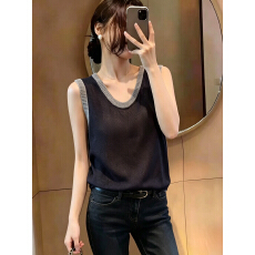 批发<b class='q'>大码</b>胖mm夏季新款时尚拼色后背镂空无袖冰丝针织衫百搭<b class='q'>背心</b>