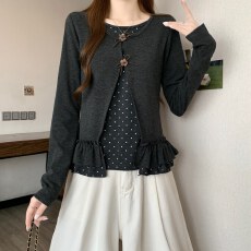 批发大码胖mm秋<b class='q'>冬</b>季新款气质百搭甜美蝴蝶结简约假两件上衣