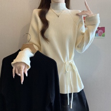 批发<b class='q'>大码</b>胖mm秋冬季新款半高领女士坑条毛衣系带收腰针织<b class='q'>打底衫</b>