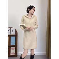 批发半拉链针织连衣裙女春秋季大码胖mm宽松时尚减龄红色内搭毛衣<b class='q'>裙子</b>