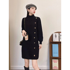 批发半拉链针织连衣裙女春秋季大码胖mm宽松时尚减龄红色内搭毛衣<b class='q'>裙子</b>