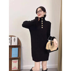 批发半拉链针织连衣裙女春秋季大码胖mm宽松时尚减龄红色内搭毛衣<b class='q'>裙子</b>