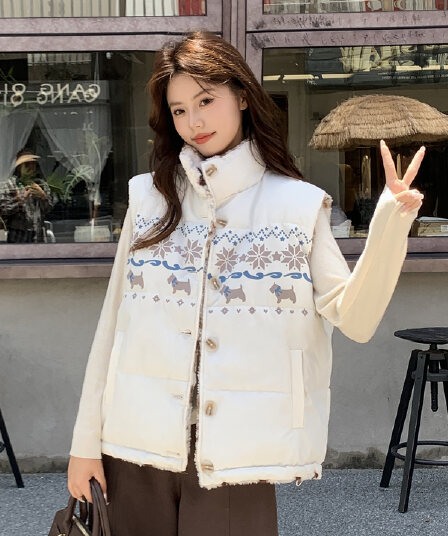 양면 착용 양털 조끼 여자 외출용 겨울 두꺼운 보온 조끼 플리스 스탠드 칼라 면 의류 재킷