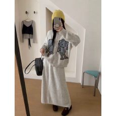 批发毛衣外套针织半身裙两件套女秋<b class='q'>冬</b>宽松休闲时尚套装