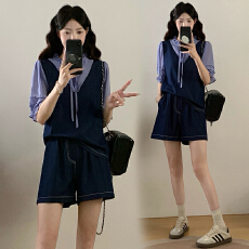 批发大码女装2026夏季新款胖mm气质通勤拼接假两件上衣显瘦宽松两件套