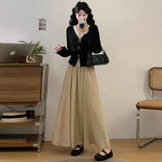 批发大码女装2025秋冬新款胖mm韩版拼接假两件时尚撞色显瘦V领连衣裙