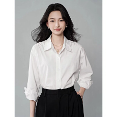 批发【双层四面弹】 白色内搭春秋衬衫ins衬衣上衣<b class='q'>休闲</b>韩版宽松