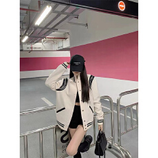 批发【龙凤尼复合仿超】撞色拼接棒球<b class='q'>服</b>外套款高级感长袖夹克上衣