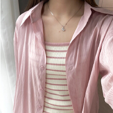 批发【实价】夏季粉色薄款<b class='q'>防晒</b>长袖衬衫女新款宽松慵懒风休闲上衣