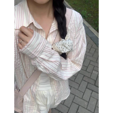 批发特价<b class='q'>夏季</b>韩系长袖粉色条纹防晒衬衫宽松休闲新款衬衣外套