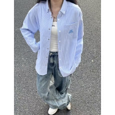 批发趣味小狗刺绣条纹<b class='q'>衬衣</b>外套早春秋新款百搭<b class='q'>情侣</b><b class='q'>衬衫</b>慵懒风潮