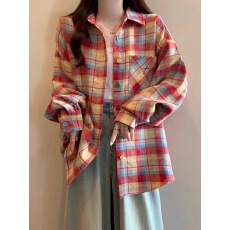 批发【实价】多巴胺纽扣长袖<b class='q'>衬衫</b>宽松百搭<b class='q'>格子</b>休闲显瘦慵懒风<b class='q'>衬衣</b>