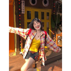 批发【实价】美式复古彩色<b class='q'>格子</b>防晒<b class='q'>衬衫</b>多巴胺宽松百搭<b class='q'>衬衣</b>上衣