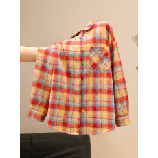 批发【实价】多巴胺穿搭慵懒风彩虹<b class='q'>格子</b>长袖<b class='q'>衬衫</b>百搭防晒高级感