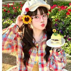 批发【实价】美式多巴胺复古小众彩百搭<b class='q'>格子</b><b class='q'>衬衫</b>上衣防晒宽松<b class='q'>衬衣</b>