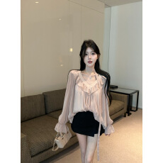 批发实拍实价 氛围感宽松甜美衬衫温柔风荷叶边<b class='q'>两件套</b><b class='q'>雪纺</b>长袖上衣