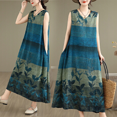 批发实拍 2026新款胖MM大码简约无袖V领背心式收腰长款连衣裙