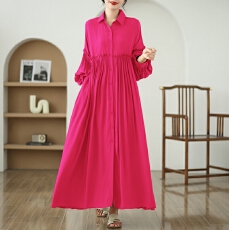 批发实拍木耳边褶宽松显瘦长款大码连衣裙