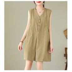 批发实拍大码宽松无袖工装阔腿短裤 西装<b class='q'>连体裤</b>