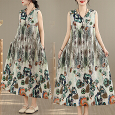 批发实拍 2026新款胖MM<b class='q'>大码</b>简约无袖V领背心式收腰长款<b class='q'>连衣裙</b>