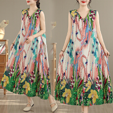 批发实拍 2026新款胖MM<b class='q'>大码</b>简约无袖V领背心式收腰长款<b class='q'>连衣裙</b>