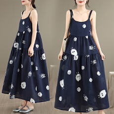 批发实拍碎花<b class='q'>连衣裙</b>棉麻森系吊带<b class='q'>连衣裙</b>大摆裙