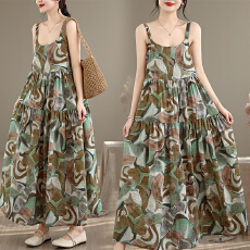 批发实拍碎花<b class='q'>连衣裙</b>棉麻森系吊带<b class='q'>连衣裙</b>大摆裙