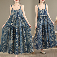 批发实拍碎花<b class='q'>连衣裙</b>棉麻森系吊带<b class='q'>连衣裙</b>大摆裙