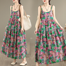 批发实拍碎花<b class='q'>连衣裙</b>棉麻森系吊带<b class='q'>连衣裙</b>大摆裙
