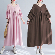 批发实拍大码显瘦减龄宽松<b class='q'>中长款</b>连衣裙女