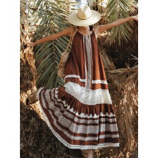 批发麦叙波西米亚度假风流苏<b class='q'>吊带</b>露绑带<b class='q'>蕾丝</b>拼接度假连衣裙