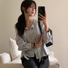 批发韩版设计感系带衬衫女秋装收腰显瘦气质百搭长袖别致上衣衬衫女