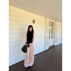 批发YUYUREAL 氧气100% 全亚麻夏日空调白色粉色休闲<b class='q'>裤</b>垂感阔腿<b class='q'>棉麻</b><b class='q'>裤</b>