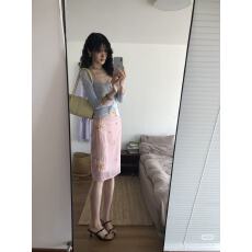 批发蕾丝<b class='q'>假两件</b>薄透系带开衫修身长袖重工刺绣半身裙套装