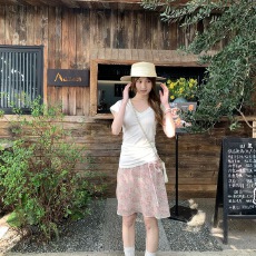 批发肌理感粉色碎花半身裙女韩系温柔风系带蝴蝶结雪纺裙子