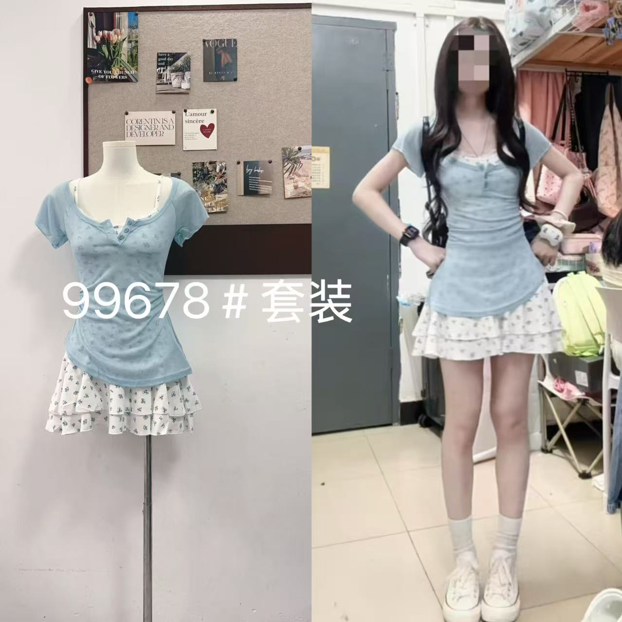 2026 새로운 작은 키 꽃무늬 슬립 드레스 아이들 여름 착용 가져 가라. 품격 한 부서 스택 착용 미니 스커트 세트