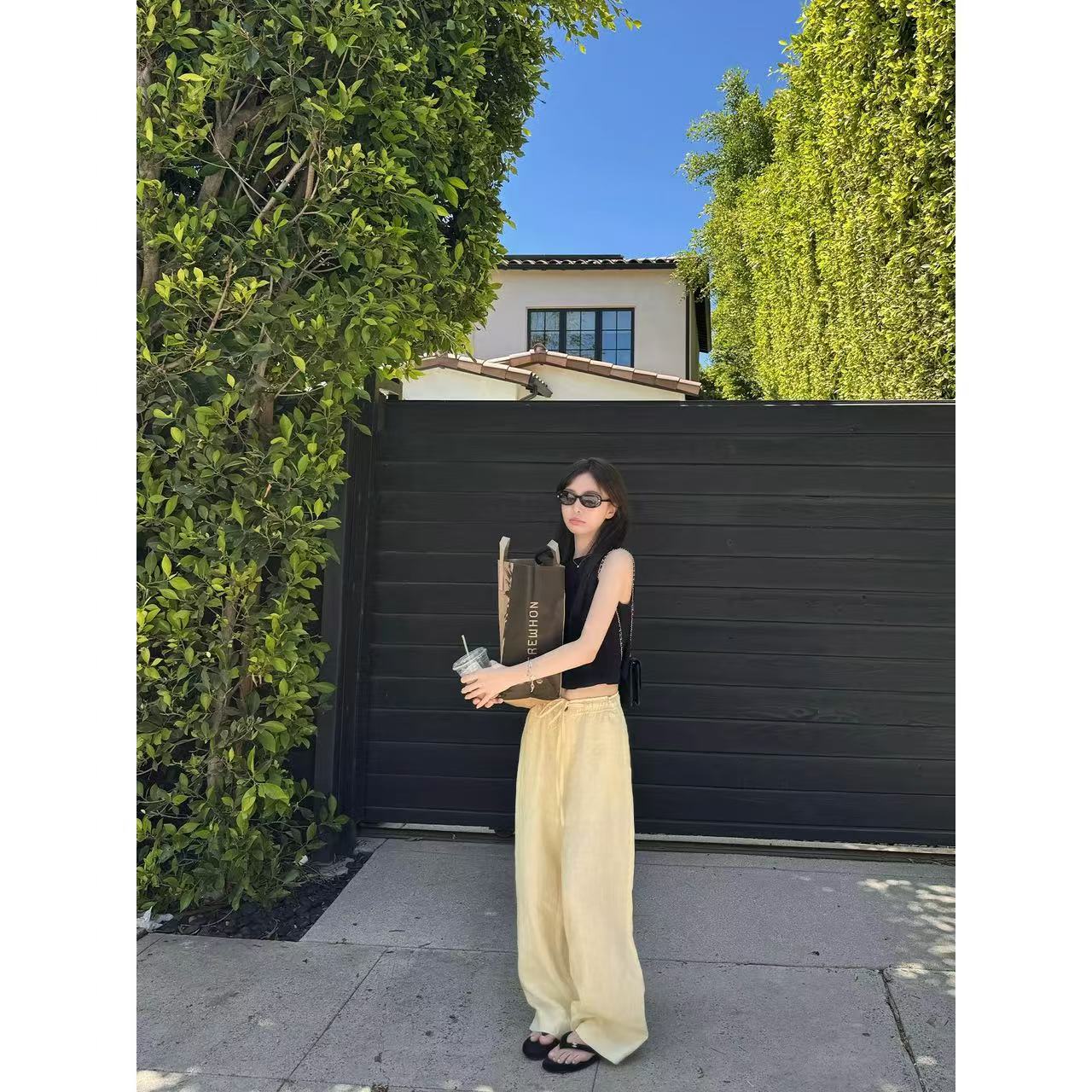 yuyureal 높은 품질 루즈핏 자연 공기 센스 펌프 로프 캐주얼 바지 여성 느슨함 센스 긴 바지
