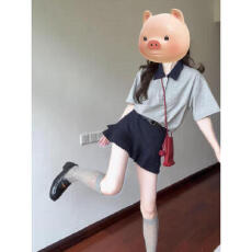 批发学院风翻领衬衫显瘦百褶裙套装女夏季jk风显瘦少女风简约两件