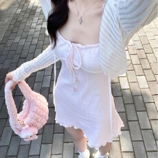 批发辣妹系带短款薄款修身收腰<b class='q'>条纹</b>粉色吊带连衣裙女夏