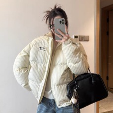 批发BOROI 甜美竖条纹加厚棉服2025冬季美式复古保暖面包服棉衣上衣女