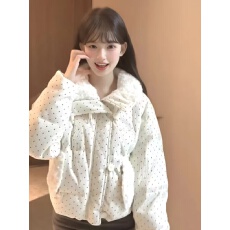 批发韩系甜美风波点毛领羽绒棉服外套女秋冬季宽松加厚保暖短款面包服