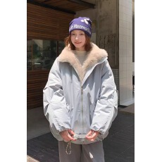 批发高级感大毛领可拆卸花苞棉服2025冬女中长款宽松巴恩风派克服外套