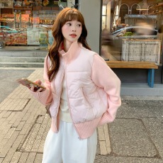 批发实拍羊毛拼接秋冬新款法式气质设计感小众<b class='q'>短款</b>羽绒服保暖外套