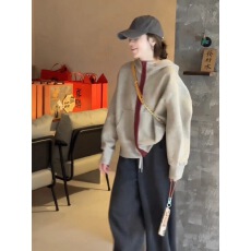 批发韩系撞色连帽<b class='q'>卫衣</b>女2025秋季新款高级感宽松百搭休闲拉链<b class='q'>开衫</b>上衣