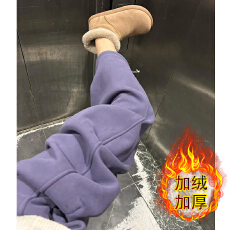 批发薄款/加绒复合 美式休闲运动卫裤女秋冬新款宽松束脚裤