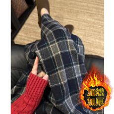 批发薄款/加绒复合超柔 复古格子休闲裤女秋冬新款宽松阔腿裤