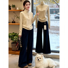 批发双面磨毛软糯德绒半拉链长袖<b class='q'>T</b><b class='q'>恤</b>女2025秋冬季新款内搭打底衫上衣